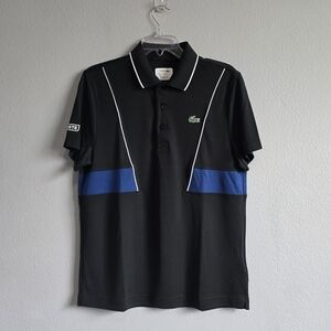 Lacoste Novak Djokovic Black Blue Polo Shirt Performance Fabric Size M
